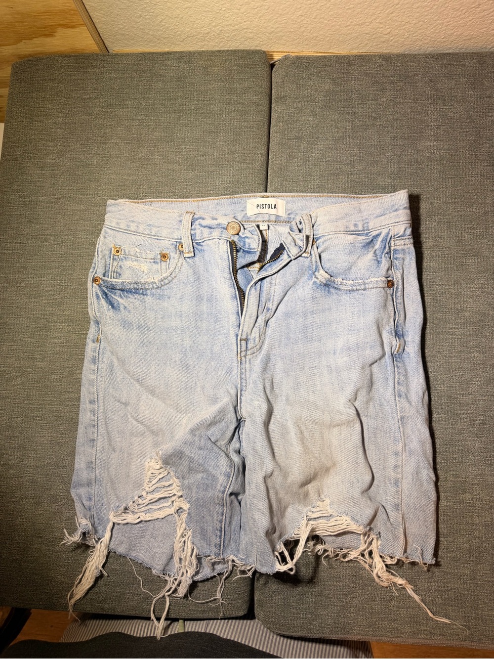 Pistola Womens Distressed Denim Shorts Light Wash Frayed Raw Hem Size 26